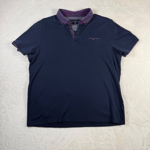Ted Baker Polo Short Sleeve Shirt Navy‎ Blue Mens Size 6 Preppy - Picture 1 of 8